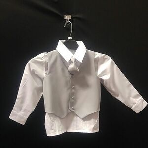 BOY'S SILVER VEST& SHIRT- TIE COMBO BY VANGOGH